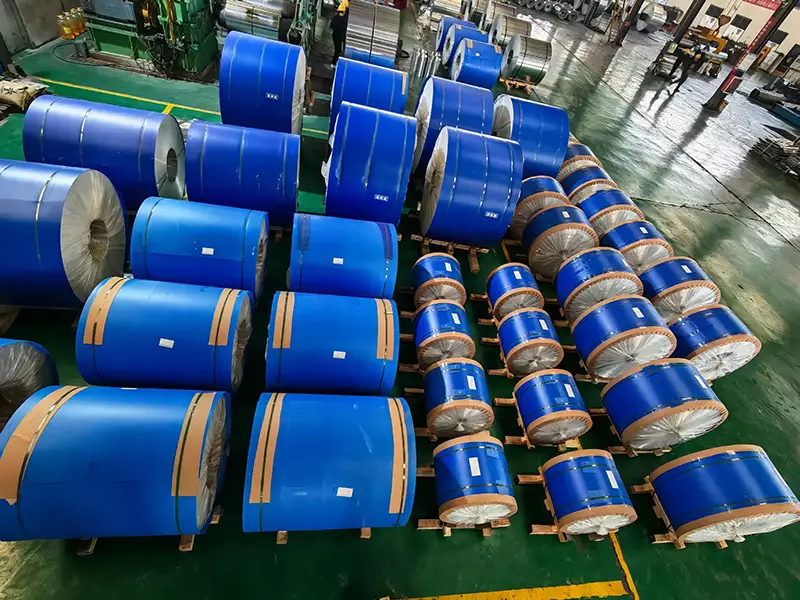 interlocking aluminum strip coils packed and bundled for cable armoring export shipment